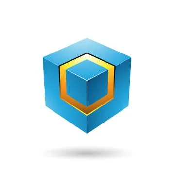 Blue Bold Cube with Glowing Core Vector Illustration イラスト素材