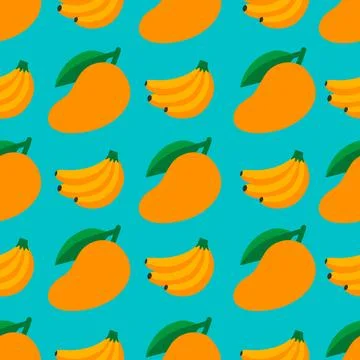 Blue Bold Mango Banana Repeat Design Stock Illustration