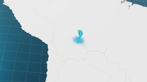 Blue Bolivia 3d map with pointer pin surrounded with other countries in white Stock Footage 316697420