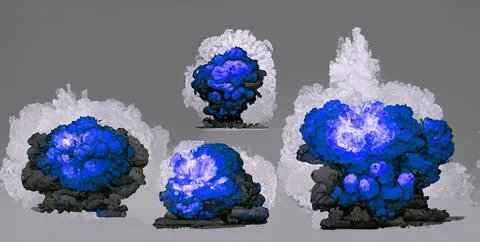 Blue bomb explosions with drawn game-style details. Stock Illustration