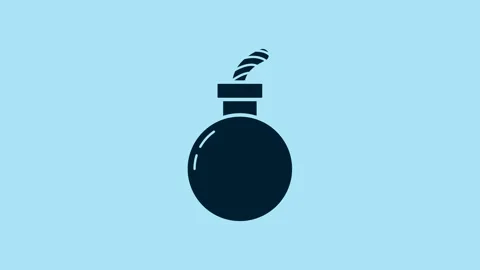 Blue Bomb ready to explode icon isolated on blue background. Happy Halloween Stock Footage 231437354