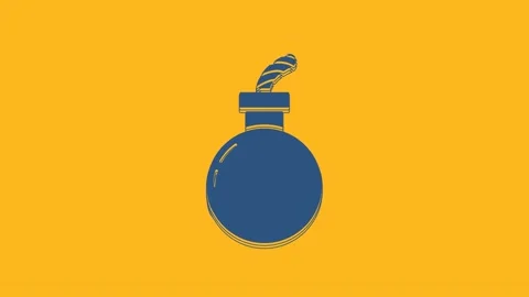 Blue Bomb ready to explode icon isolated on orange background. Happy Halloween Stock Footage 234285626