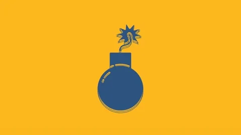 Blue Bomb ready to explode icon isolated on orange background. 4K Video motion Stock Footage 234716302