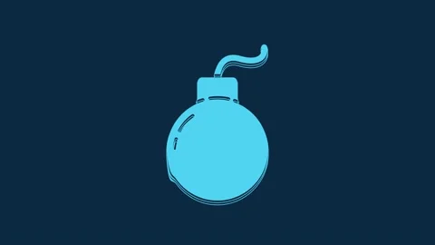 Blue Bomb ready to explode icon isolated on blue background. 4K Video motion Stock Footage 235777354