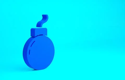 Blue Bomb ready to explode icon isolated on blue background. Minimalism conce Stock Illustration