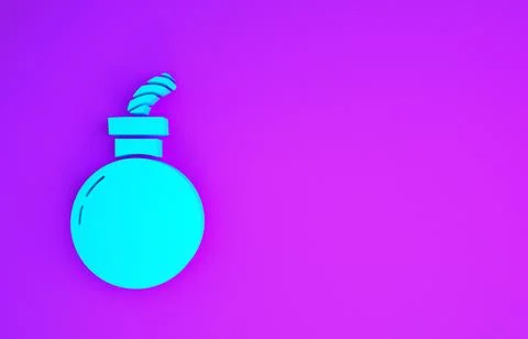Blue Bomb ready to explode icon isolated on purple background. Happy Hallowee イラスト素材