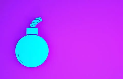 Blue Bomb ready to explode icon isolated on purple background. Minimalism con Stockillustratie