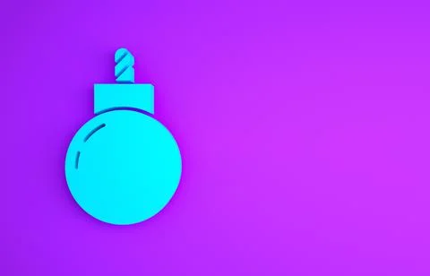 Blue Bomb ready to explode icon isolated on purple background. Minimalism con Illustrazione stock