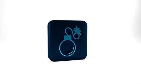 Blue Bomb ready to explode icon isolated on grey background. Blue square button 库存插图