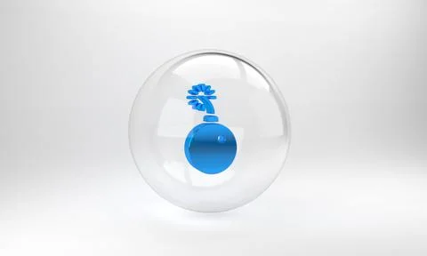 Blue Bomb ready to explode icon isolated on grey background. Glass circle but Stock Illustration