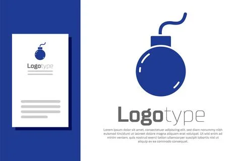 Blue Bomb ready to explode icon isolated on white background. Logo design Stock Illustration
