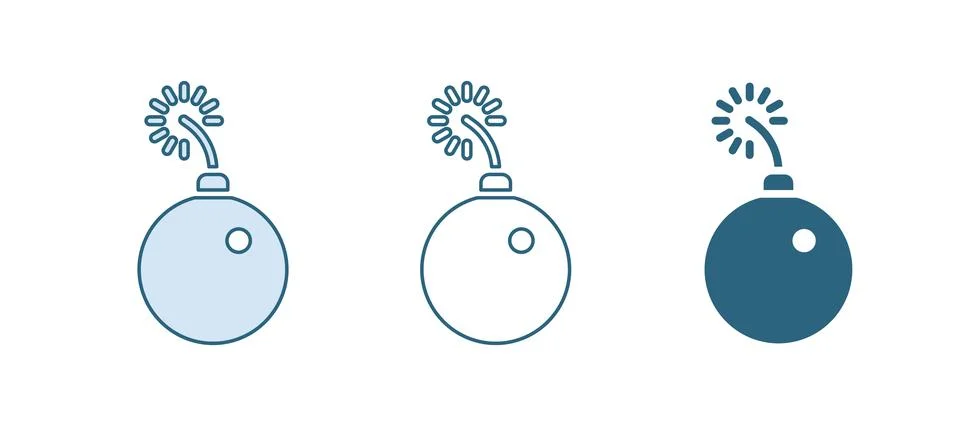 Blue Bomb ready to explode icon isolated on white background.  Vector Illustration