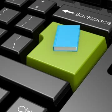 Blue book on green button of computer keyboard Stock-Illustration