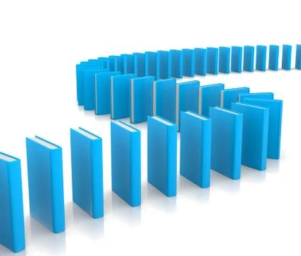 Blue books aligned along a path on white background Illustrazione stock