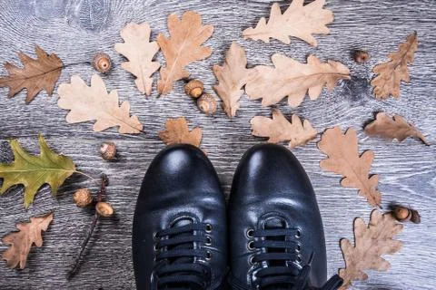 Blue boots on the ground Stock Photos
