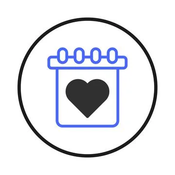 Blue bordered calendar icon with dark heart symbolizing affectionate celebr.. Illustrazione stock