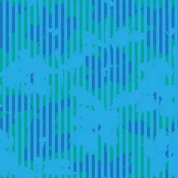 Blue Botanical Floral Seamless Pattern with striped Background Stock Illustration