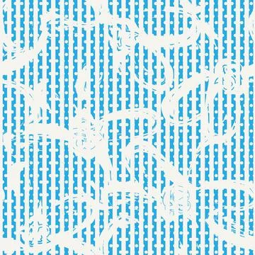 Blue Botanical Floral Seamless Pattern with striped Background Stock Illustration