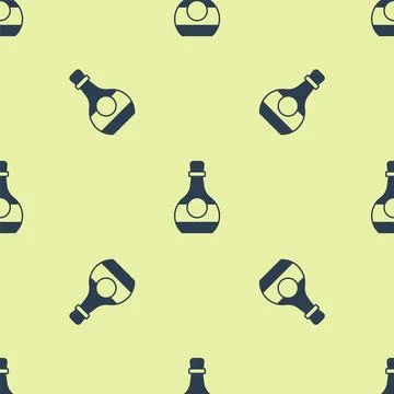 Blue Bottle of cognac or brandy icon isolated seamless pattern on yellow back Stock Illustration