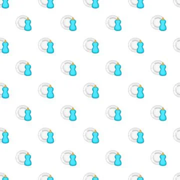 Blue bottle of dish soap and clean plate pattern Stock Illustration