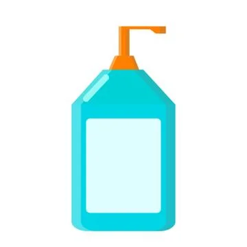 Blue bottle with liquid soap in flat style on white, stock vector illustratio Stock Illustration