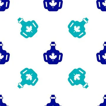 Blue Bottle of maple syrup icon isolated seamless pattern on white background Illustrazione stock