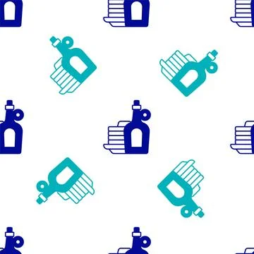 Blue Bottle of maple syrup with stack of pancakes icon isolated seamless pattern Illustrazione stock