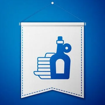 Blue Bottle of maple syrup with stack of pancakes icon isolated on blue bac.. Stock Illustration
