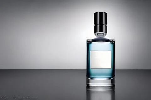 Blue bottle perfume mockup studio shot, isolated background, white label, m.. Stock Illustration