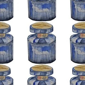 Blue bottle of perfume or eau de toilette with gold lid watercolor sketch Stock Illustration