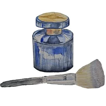 Blue bottle of perfume or eau de toilette with gold lid watercolor sketch Stock Illustration