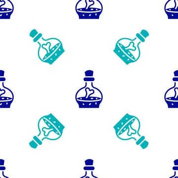 Blue Bottle with potion icon isolated seamless pattern on white background Stock Illustration