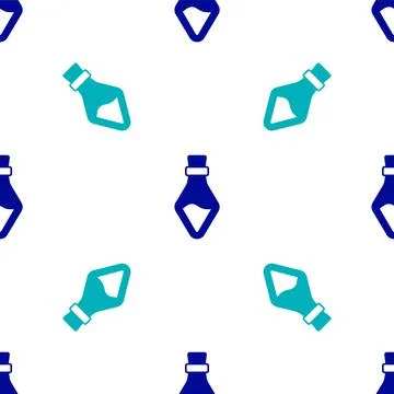 Blue Bottle with potion icon isolated seamless pattern on white background Stock Illustration