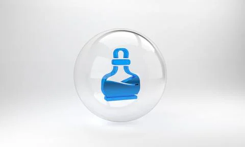 Blue Bottle with potion icon isolated on grey background. Flask with magic po Stock Illustration