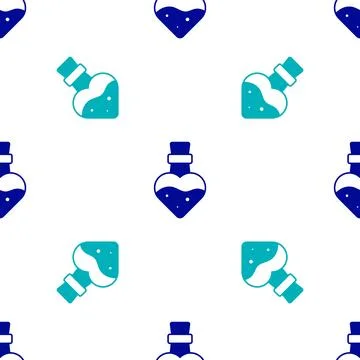 Blue Bottle with potion icon isolated seamless pattern on white background Stock Illustration
