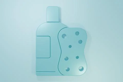 Blue Bottle of shampoo and sponge icon isolated on blue background. Minimal.. Stock Illustration
