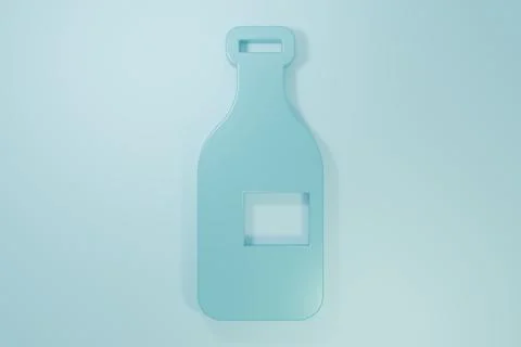 Blue Bottle of wine icon isolated on blue background. Minimalism concept. 3.. Stock Illustration
