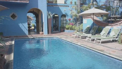 Blue boutique hotel pool Video stock 150479489