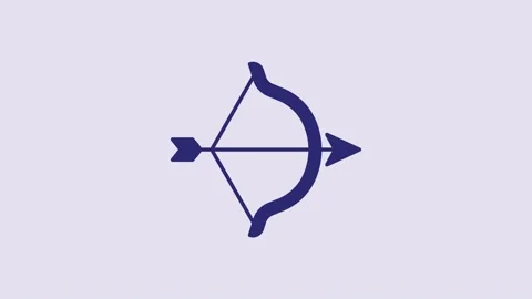 Blue Bow and arrow icon isolated on purple background. Cupid symbol. Love sign 스톡 동영상 232866988