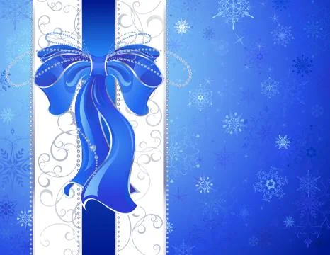 Blue Bow on a Blue Background. Stock Illustration