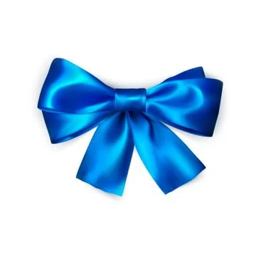 Blue bow isolated on white background. Realistic silk bow. Decoration for gif Stock Illustration