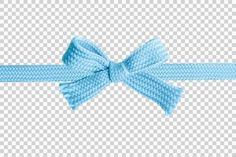 Blue bow made of thick knitted material on a blank background Stock Photos