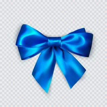 Blue bow. Realistic silk bow. Decoration for gifts and packing blue bow. Vect Stock Illustration