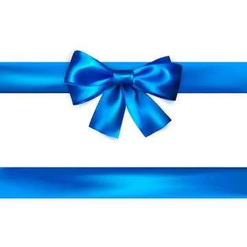 Blue bow with ribbon isolated on white background. Realistic silk bow. Decora Stock Illustration