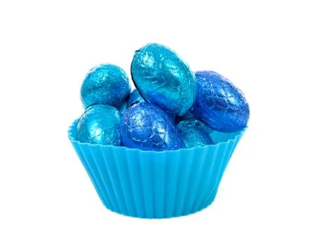 Blue bowl with easter eggs Stock Photos