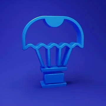 Blue Box flying on parachute icon isolated on blue background. Parcel with .. Stock Illustration