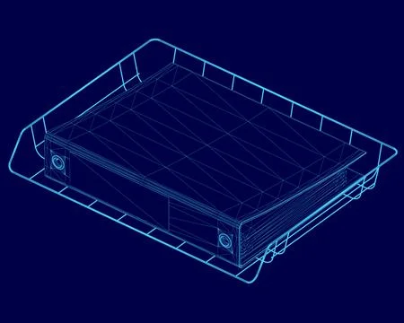 Blue box folder with documents outline. Stock Illustration