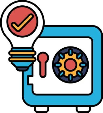 A blue box with a light bulb on top and a red check mark 스톡 일러스트