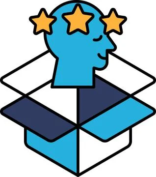 A blue box with a man's head inside and three stars on top Stock Illustration