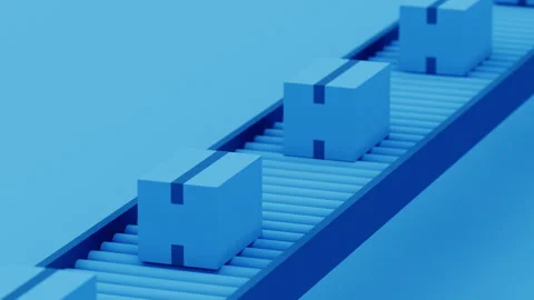 Blue Boxes Moving on Conveyor Belt Seamless Loop | Logistics Animation Stock Footage 342365553
